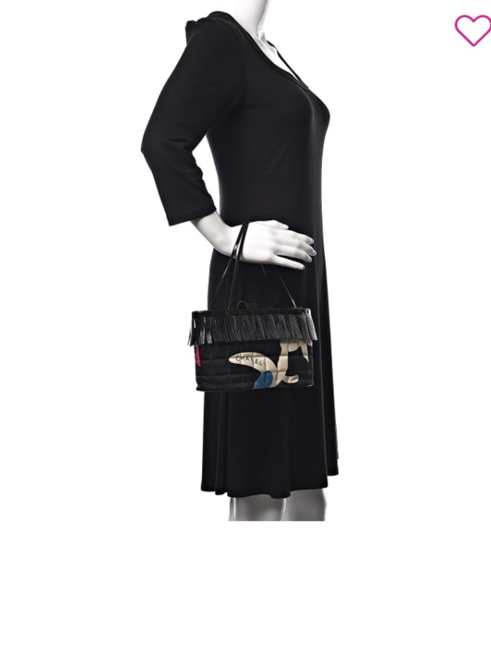 CHANEL Patent Canvas Fringe/quilted floral print bag. - Picture 3 of 15